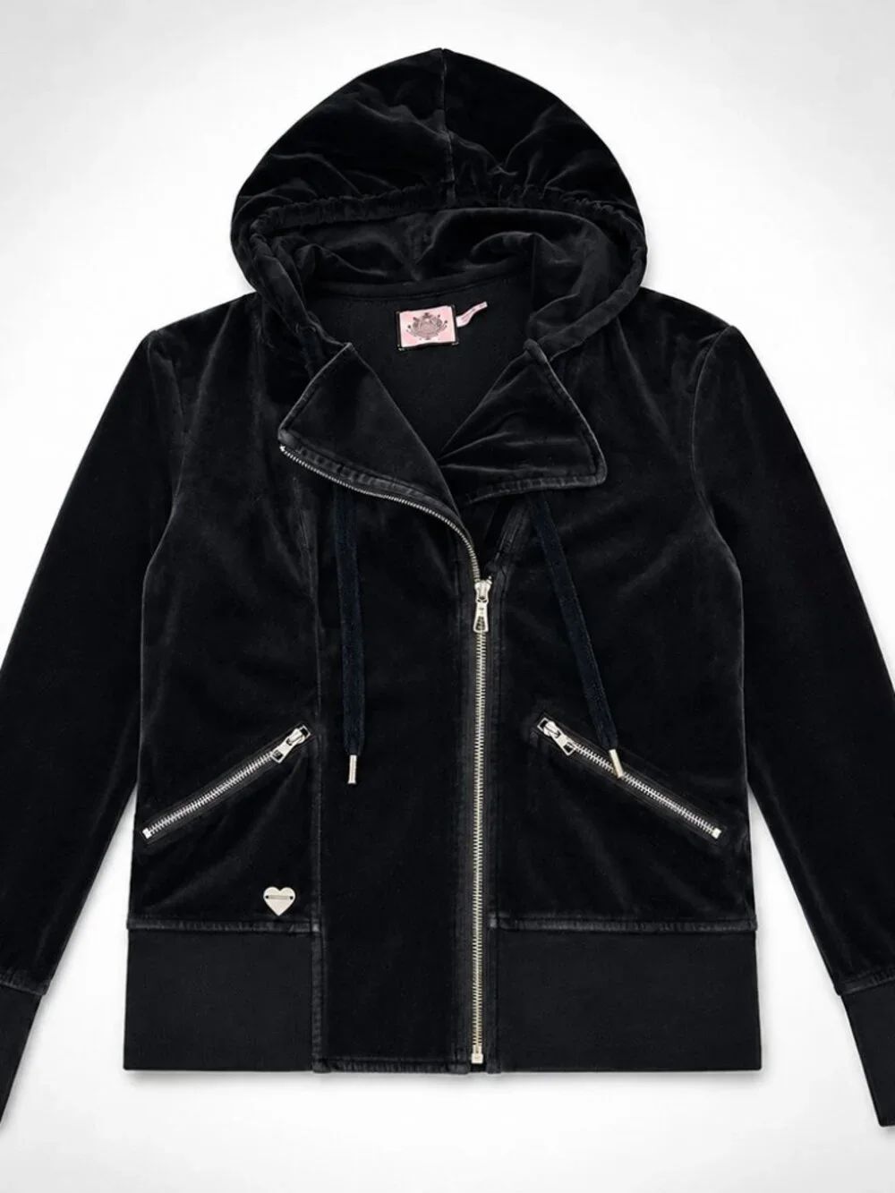 Juicy Couture Velour Moto Zip Hoodie Jacket Black L